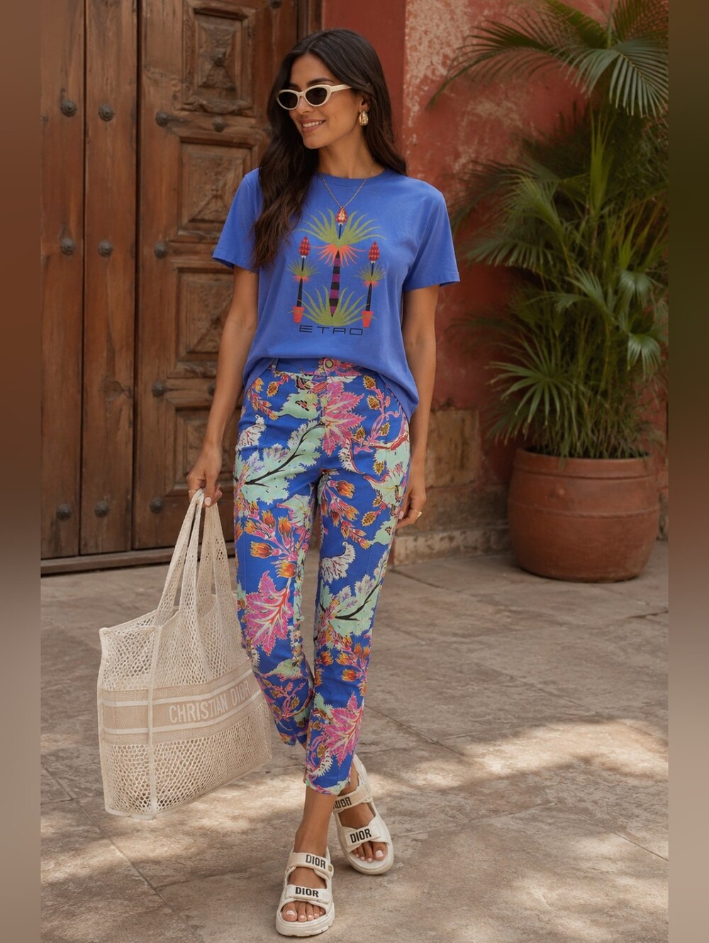 Marciano by Guess tropical print Cropped Pants Blue Resort Chic 10
